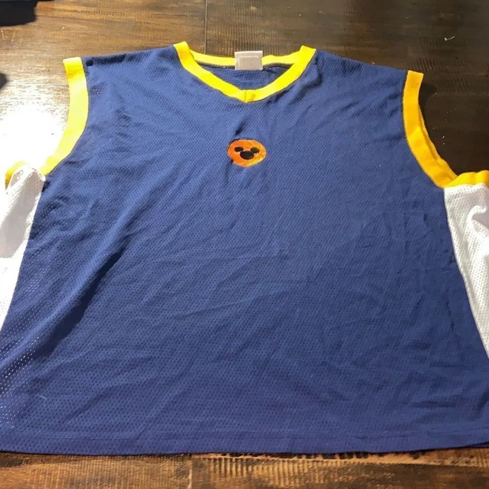 Vintage men’s Disney Blue and Yellow basketball Jersey XXL